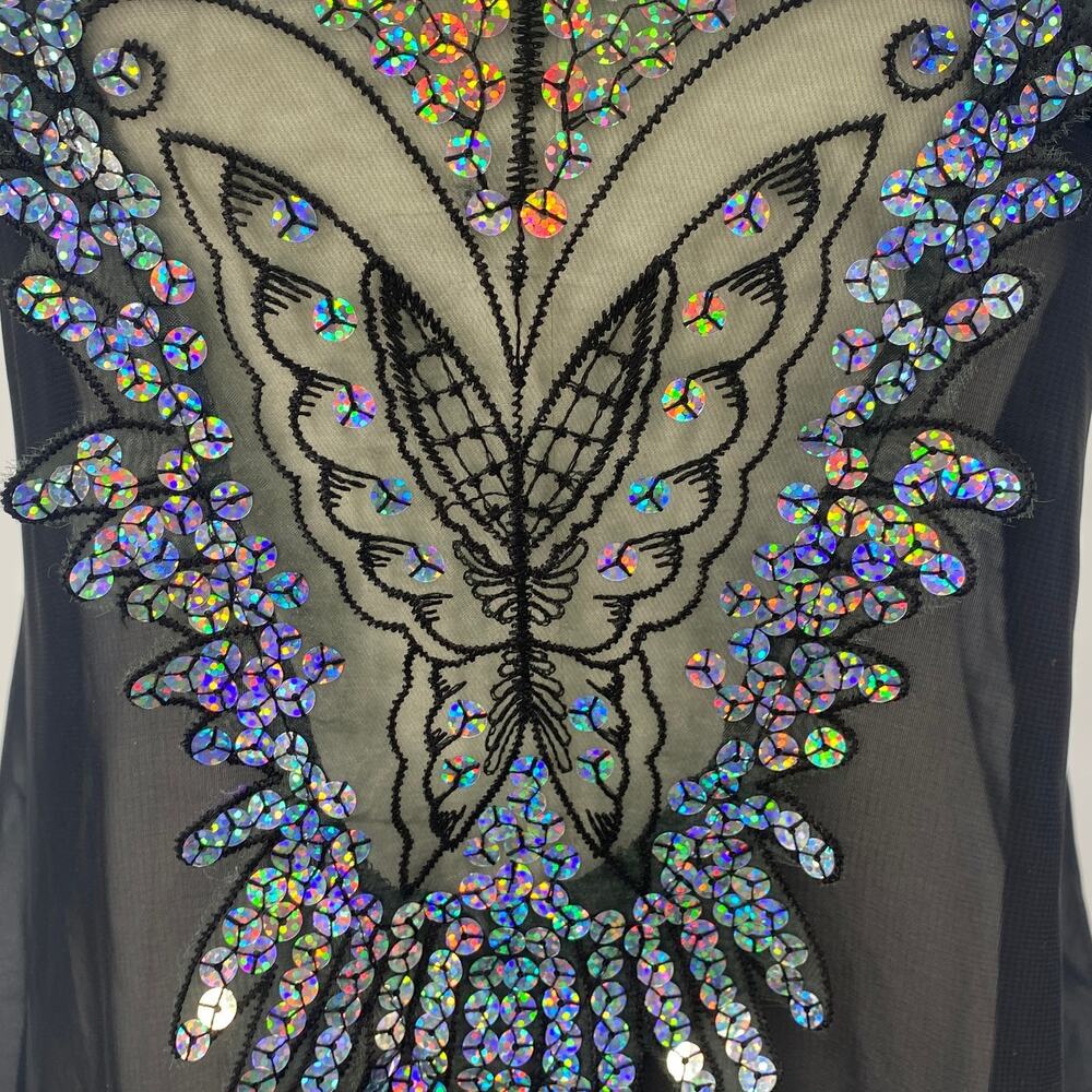 Vintage Y2k Iridescent Sequin Butterfly Nightgown Sheer Maxi Black Womens 2/4 - Picture 5 of 12